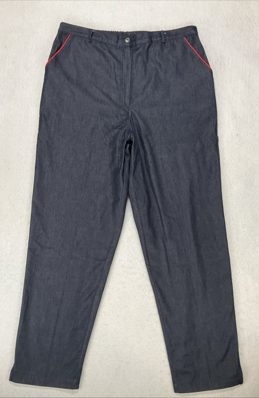 VTG Capacity Dark Blue Chambray Pants XL Elastic Waist Red Piped Pockets Tapered